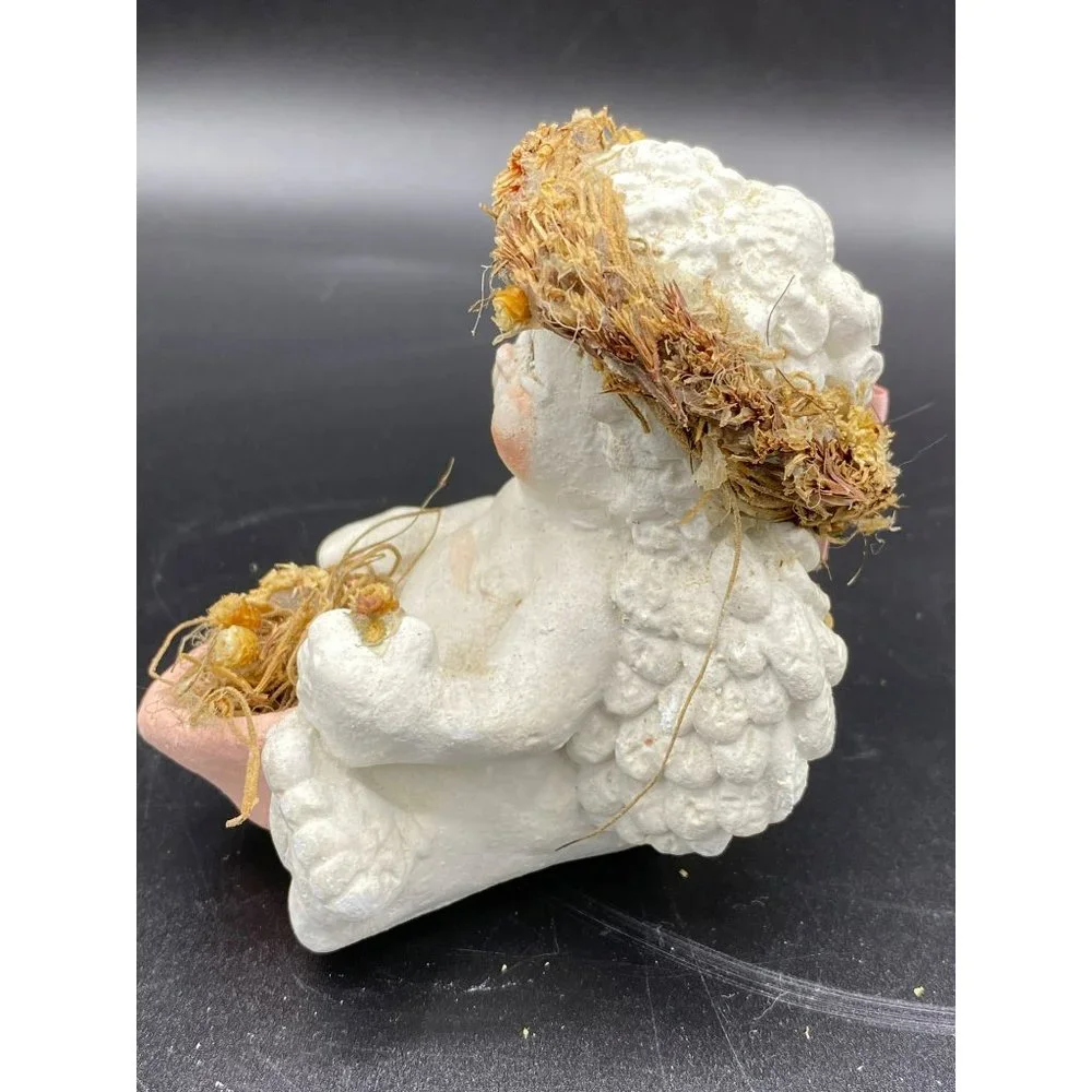 Vintage Dreamsicles Sitting Cherub Figurine Kristin Signed Cast Art Stone Angel